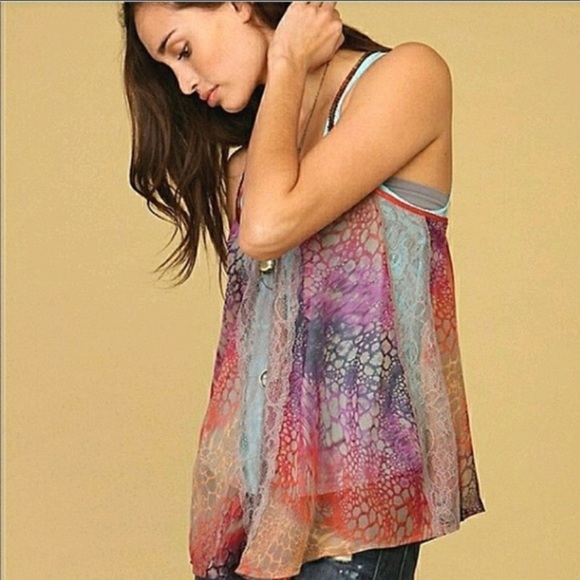 Free People Tops - 𝅺Free People Rainbow Reptile Print Sequin Halter Top Size S